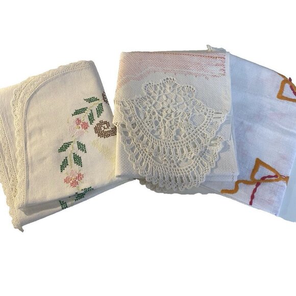 Lot of 3 Vintage Dresser Scarves Table Runners Embroidery Cross Stitch - Picture 1 of 7